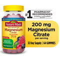 Nature Made High Absorption Magnesium Citrate 200 mg Per Serving Gummies, 64 Count