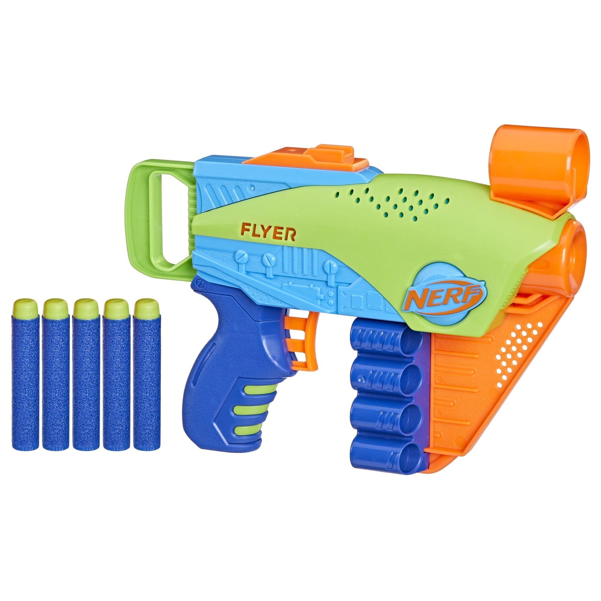 Nerf Elite Jr Flyer, Easy Play Foam Dart Blaster, 5 Nerf Elite Darts, Christmas Stocking Stuffers for Kids, 6+