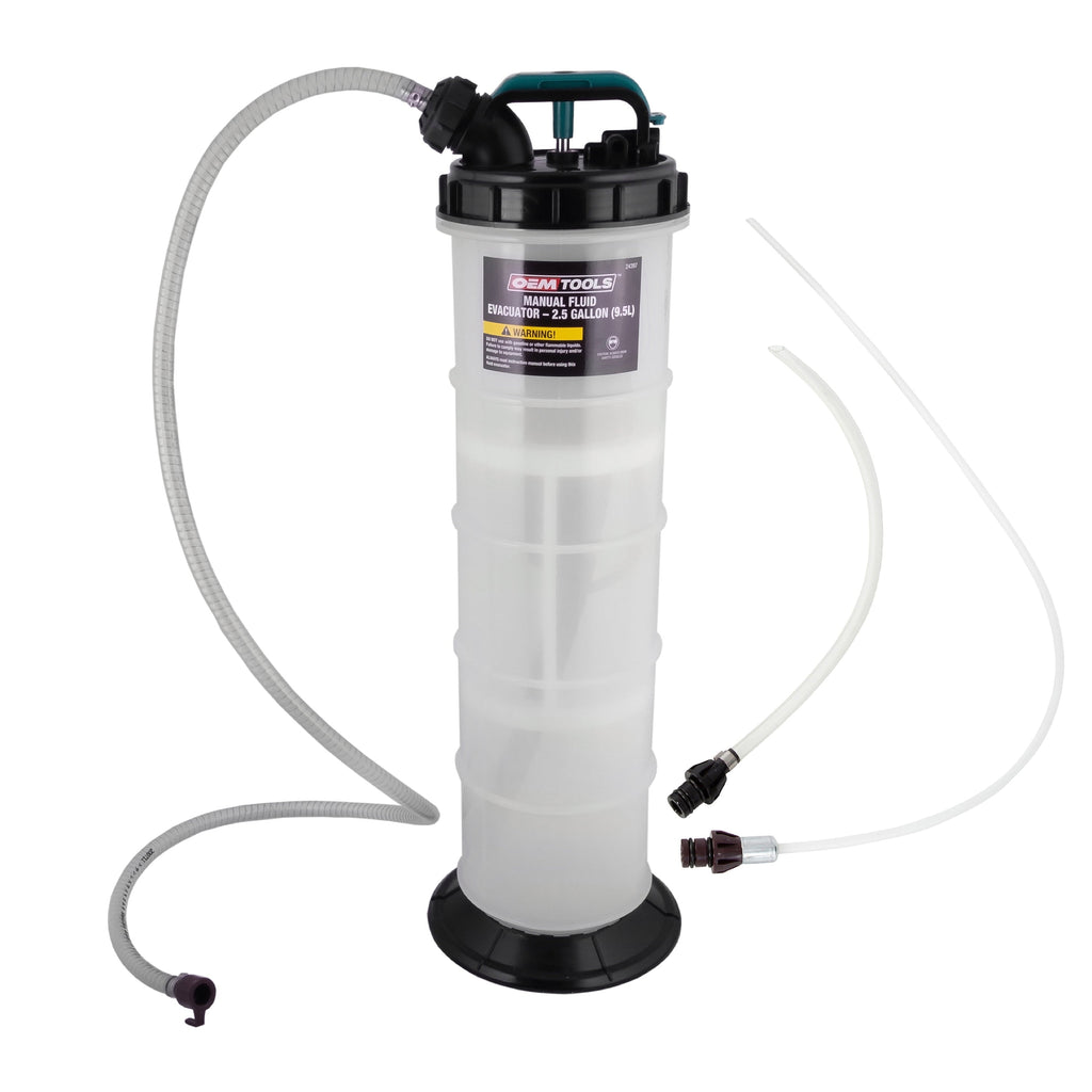 OEMTOOLS 24397 Manual Fluid Extractor (9.5L), Oil Extractor Pump, Transmission Fluid Pump, and More, Oversized Handle Manual Oil Pump Extractor, Oil Change Pump W/ 2 Adapters