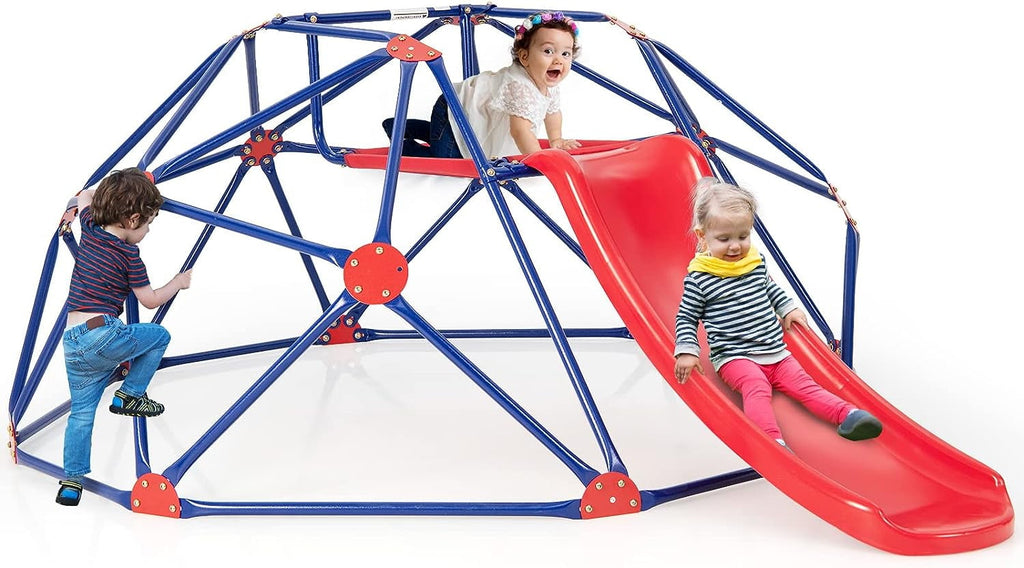 OLAKIDS Climbing Dome with Slide, Kids Outdoor Jungle Gym Geodesic Climber, Steel Frame, 8FT Climb Structure Backyard Playground Center Equipment for Toddlers 3-8