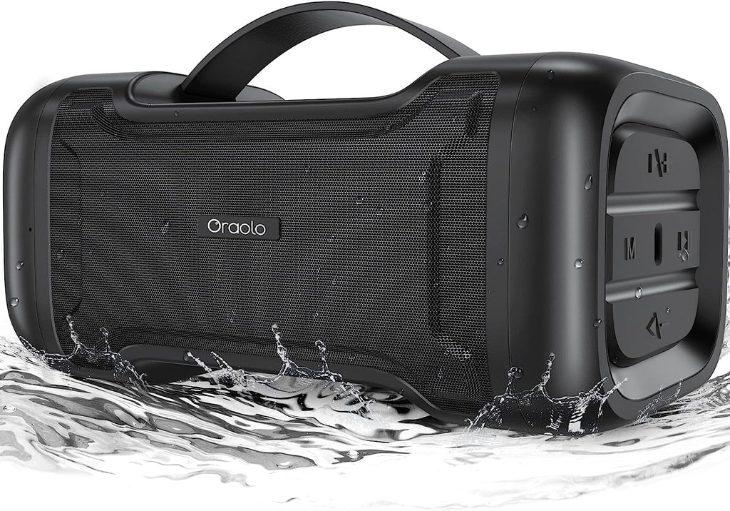 Oraolo Bluetooth Speaker with Deep Bass Basser Portable Speakers Wireless Stereo Sound, IPX6 Waterproof, TF/SD Card, AUX-in, USB Input, Built-in Mic, 24H Playtime for Home Party Outdoor Beach Pool