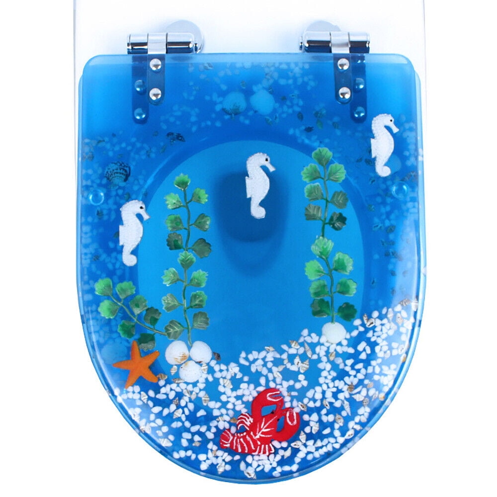 Oukaning Toilet Seat U/V Shape Resin Decorative Toilet Seat Seashell Sea Plants Decored Bathroom