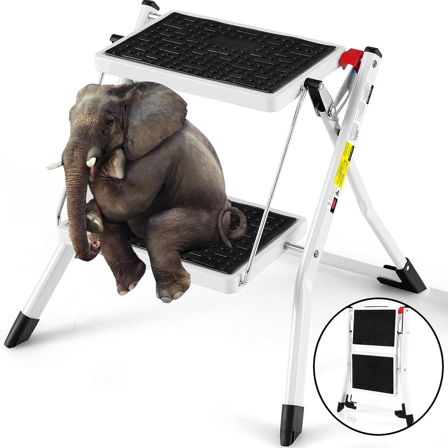 PHANCIR 2 Step Stool Ladder, 330 Lbs Capacity Folding Step Stool for Adults with Anti-Slip Pedals Large Foot Pads, Heavy Duty Steel Sturdy Portable Step Stool Ladder for Kitchen, Household, Office