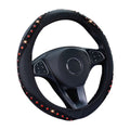 PWFE Universal 15 Inch Diamond PU Leather Steering Wheel Cover with Bling Bling Crystal Rhinestones(Black1)