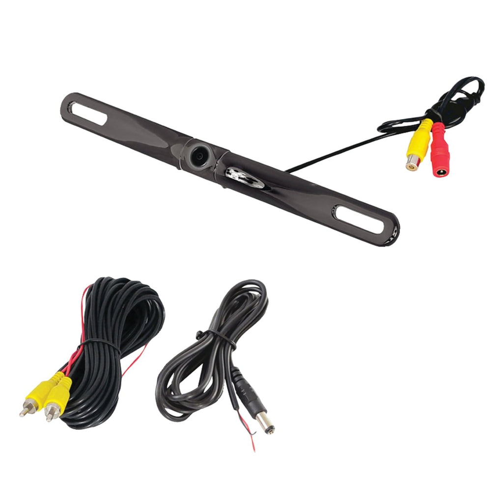 PYLE PLCM18BC - License Plate Rear View Camera - Built-in Distance Scale Lines Backup Parking/Reverse Assist Waterproof Adjustable Slim Bar Cam w/ 420 TVL Resolution & RCA Output Zinc Black Chrome