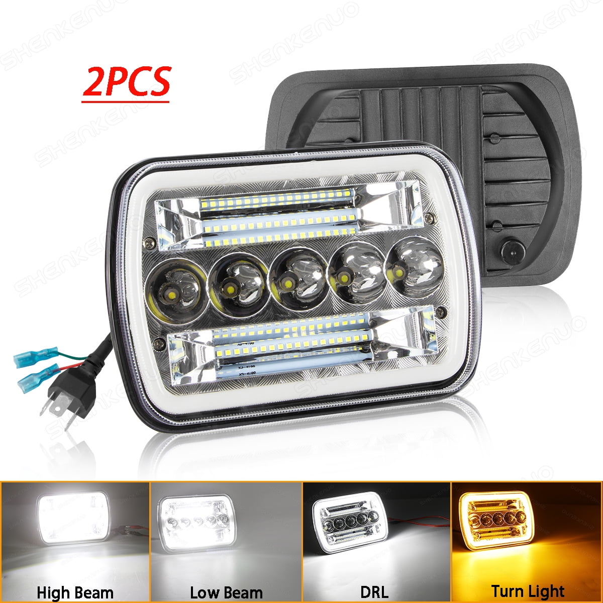 Pair 7x6 5x7 Halo LED Headlights with DRL for GMC Safari C6500 C7500 Topkick