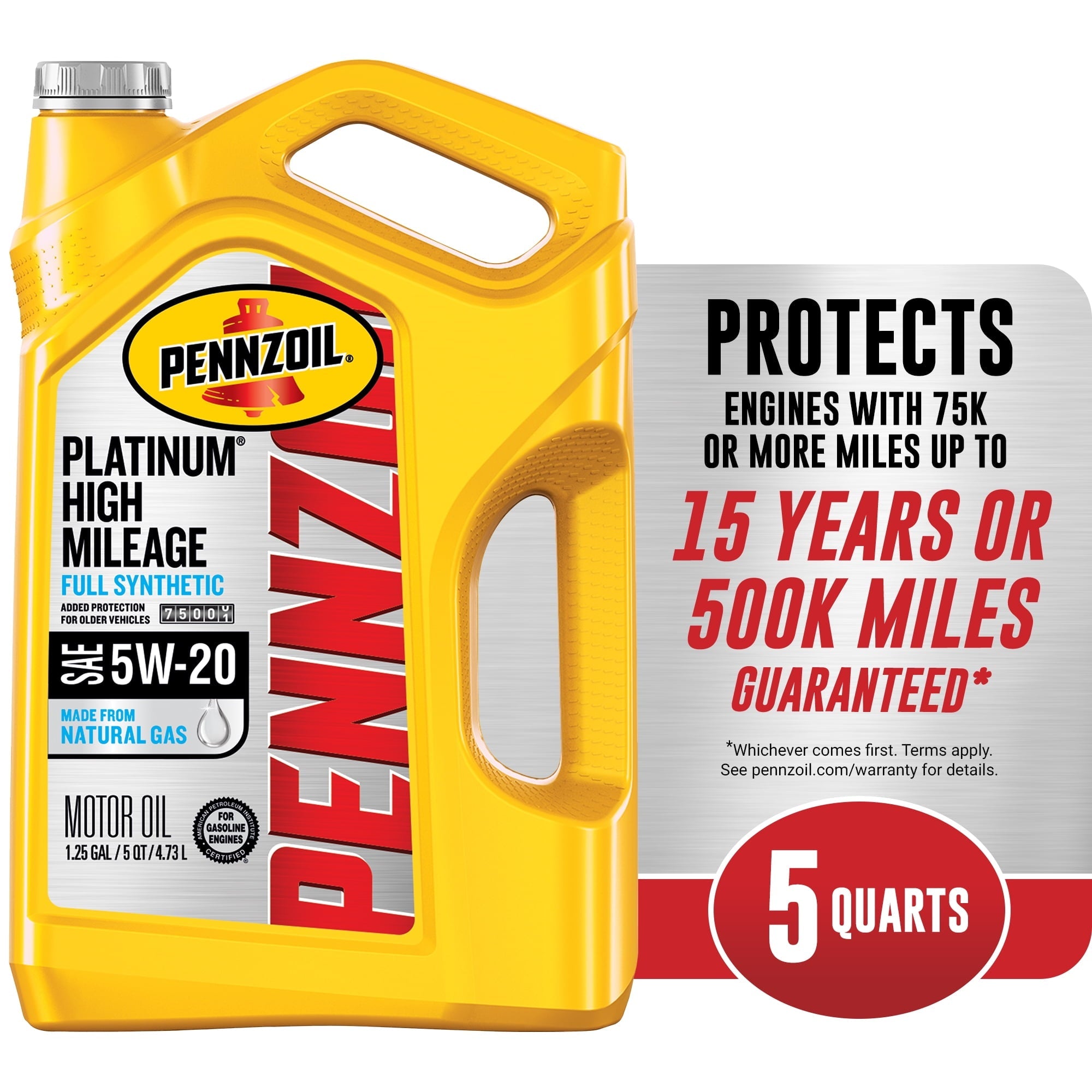 Pennzoil Platinum Full Synthetic High Mileage 5W-20 Motor Oil, 5 Quart