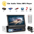 Podofo 1 DIN 7" HD Retractable Car Stereo Car Radio with Bluetooth Touch Screen Single Din Car MP5 Player Monitor SD FM USB with 4 LED Rear View Camera