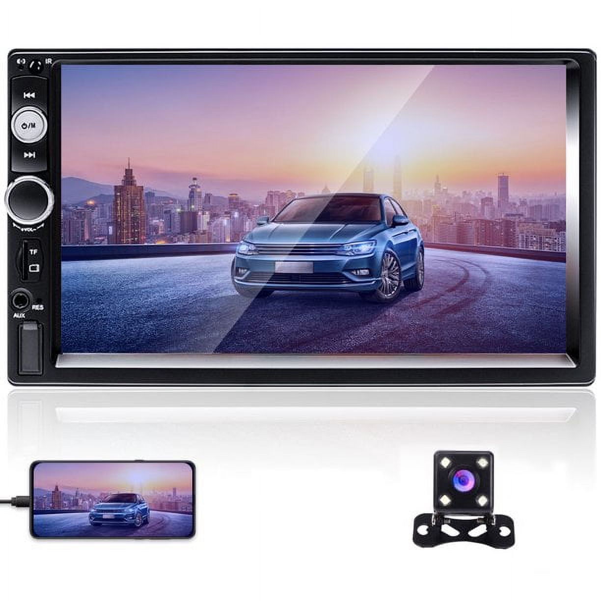 Podofo 12V Universal Double 2 Din 7" Car Stereo Radio with Bluetooth HD Touch Screen MP3 MP4 MP5 Car Multimedia Player SD USB FM Aux Mirror Link Function,with Backup Camera