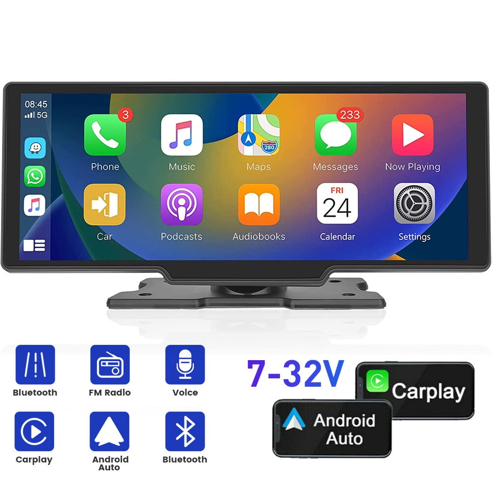 Podofo 7-32V 10.26" Portable Car Stereo Radio Wireless Carplay Android Auto HD Touch Screen Player FM Bluetooth Voice Control for (No Rearview Camera)