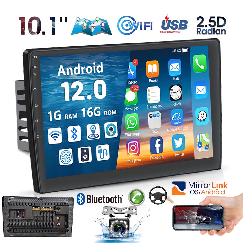 Podofo Android 12 Double 2 Din Car Stereo Radio 10.1'' HD Touch Screen 1080P 10 inch Car Multimedia Player Head Unit Bluetooth WIFI GPS USB FM Receiver Mirror Link, with Rearview Camera