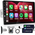Podofo Single Din Car Stereo Radio 9'' Touch Screen Carplay Universal Car Multimedia Player with Bluetooth FM Radio Receiver Mirror Link with 12 Leds Backup Camera
