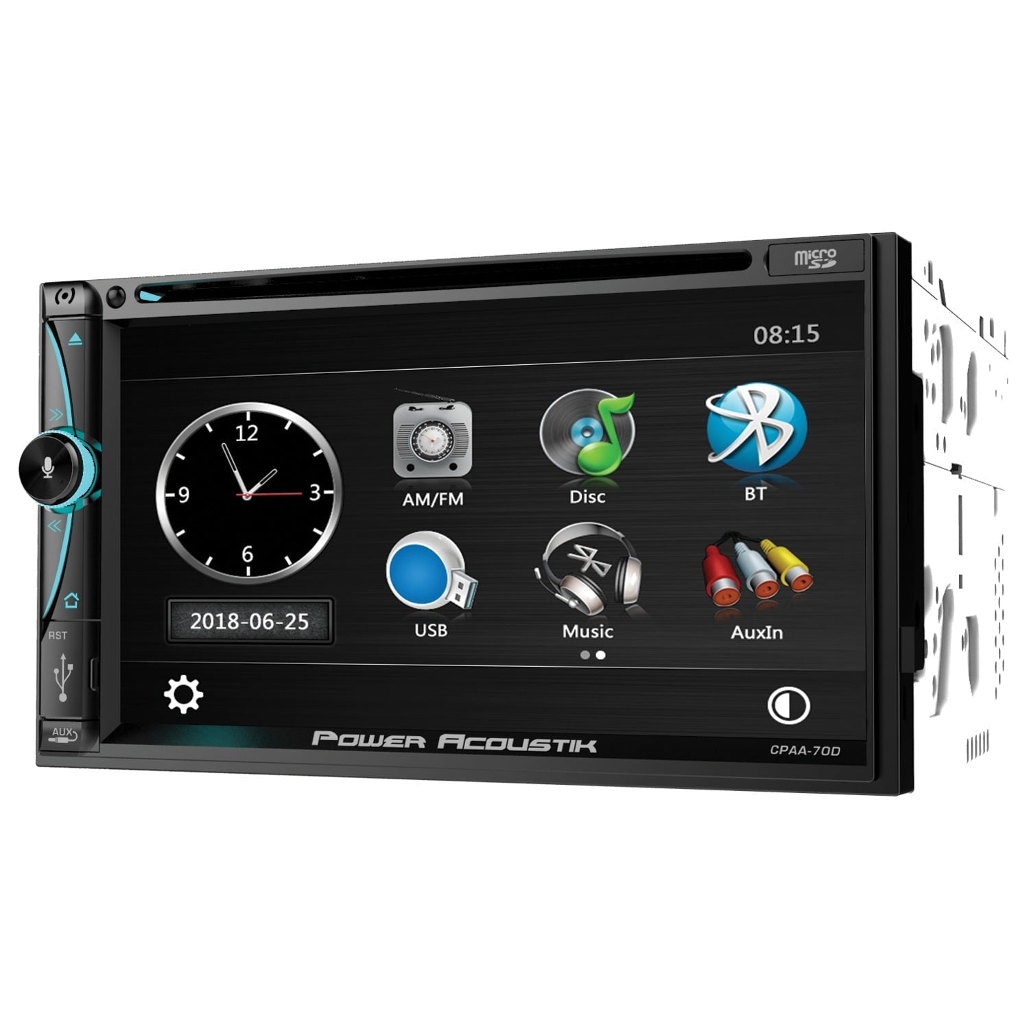Power Acoustik CPAA-70D Apple CarPlay/Android Auto Receiver with 7" Touchscreen and Bluetooth, Double DIN