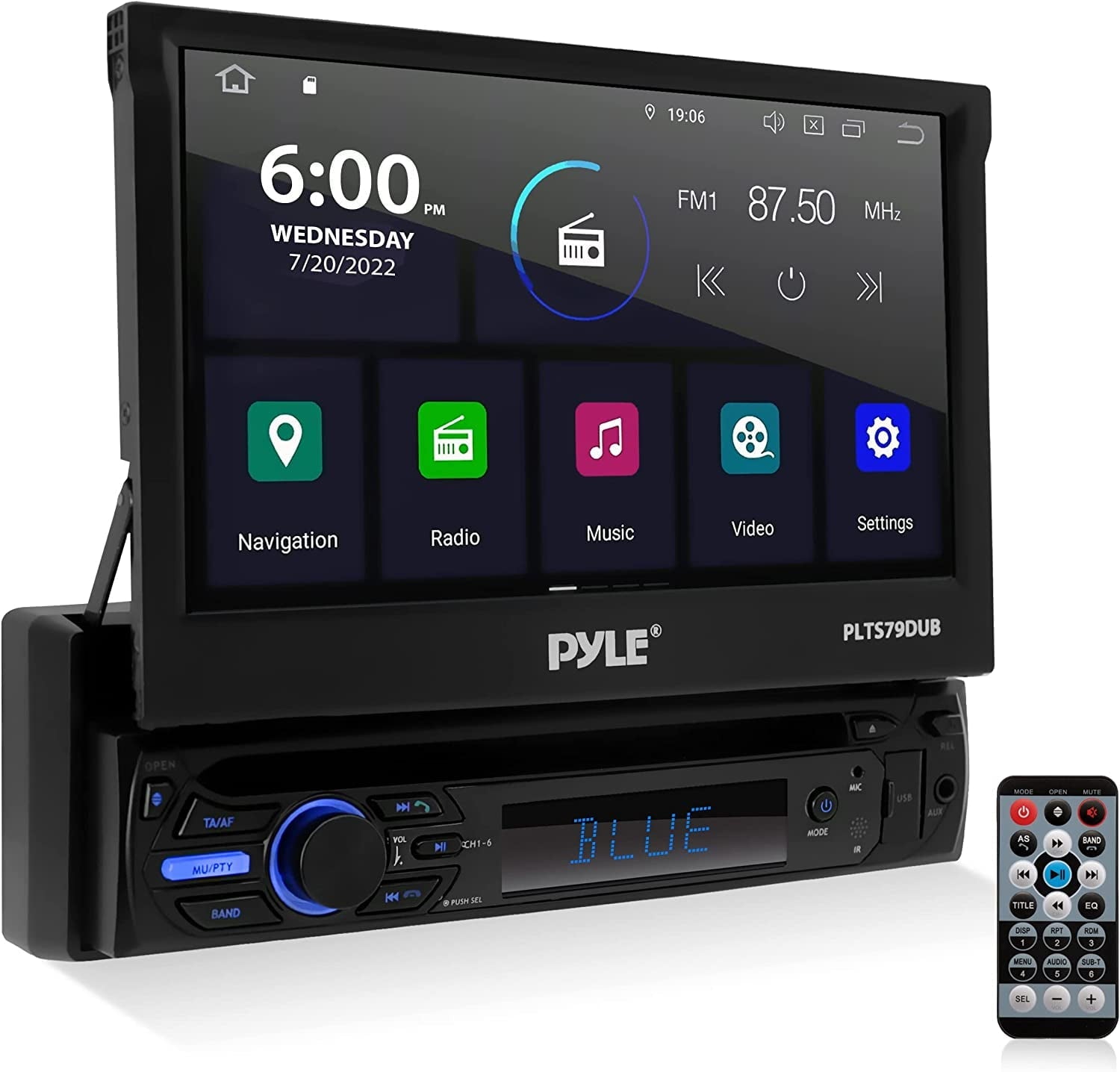 Pyle Car Stereo Video Receiver - Multimedia Disc Player, Motorized Fold-Out 7” Touchscreen Display
