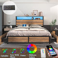 Queen Size Bed Frame with LED Lights Headboard & Storage Drawers - Metal Platform Bed with Power Outlet and USB Ports(Brown-Queen)