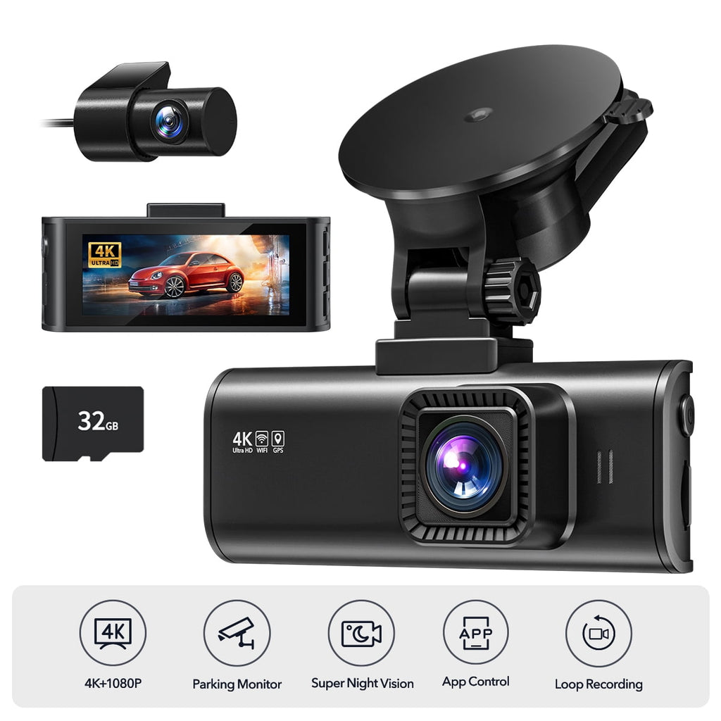 REDTIGER Dash Cam Front and Rear, 4K/2.5K Full HD Dash Camera with 3.18'' LCD Display, Dashcam with Night Vision, G-Sensor, Loop Recording, WDR, Free 32GB SD Card