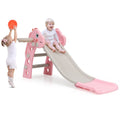 REIDIU 3 in 1 Slide for Kids, Toddler Slide Climber Set for Indoor Outdoor, Freestanding Game Slide with Extra Long Slipping Slope, Basketball Hoop and Ball for Boys & Girls (Pink)