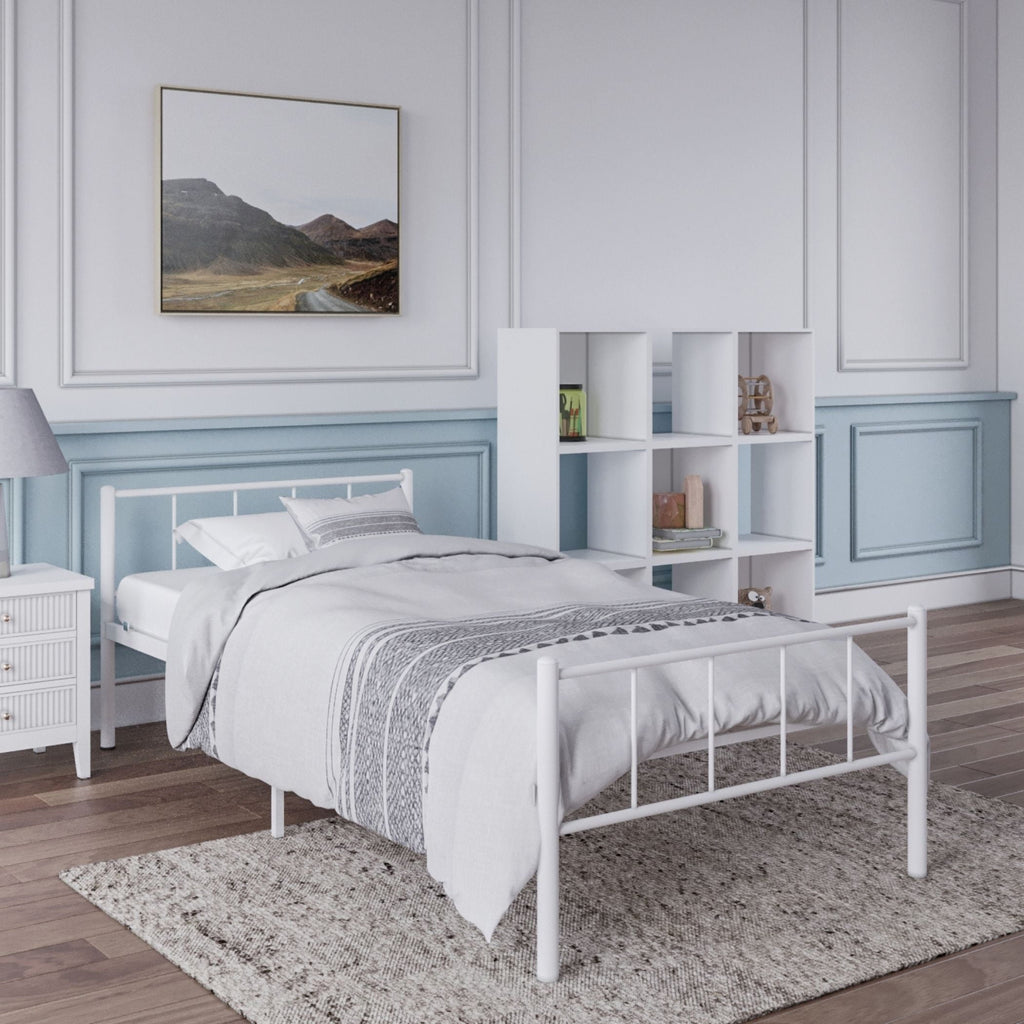 Rack Furniture Austin Steel Twin Furniture Bedroom Kid Bed Frame, White