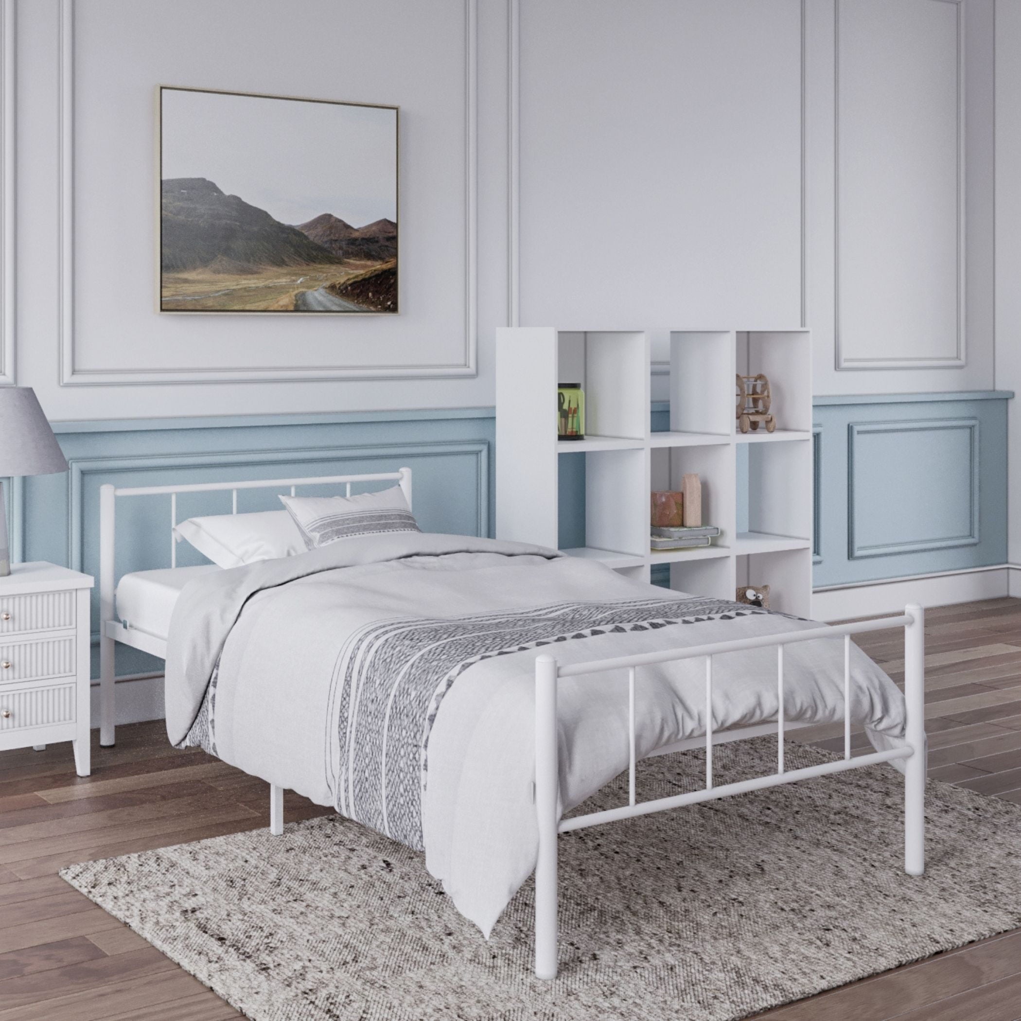 Rack Furniture Austin Steel Twin Furniture Bedroom Kid Bed Frame, White