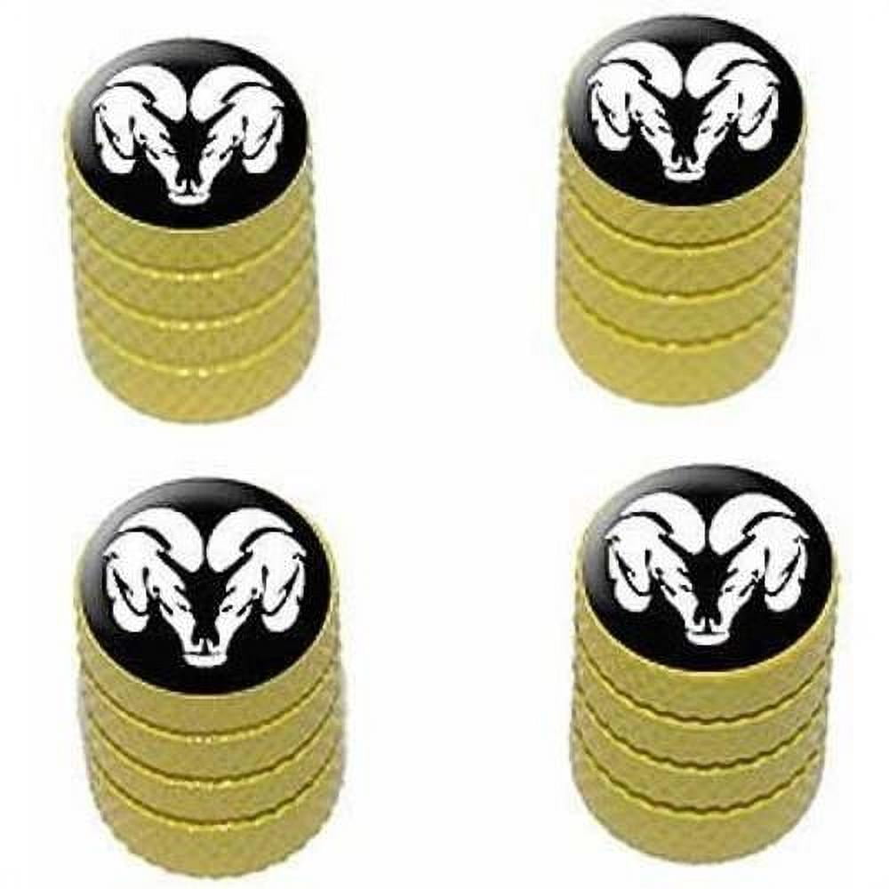 Ram Head White on Black Tire Rim Wheel Aluminum Valve Stem Caps, Multiple Colors