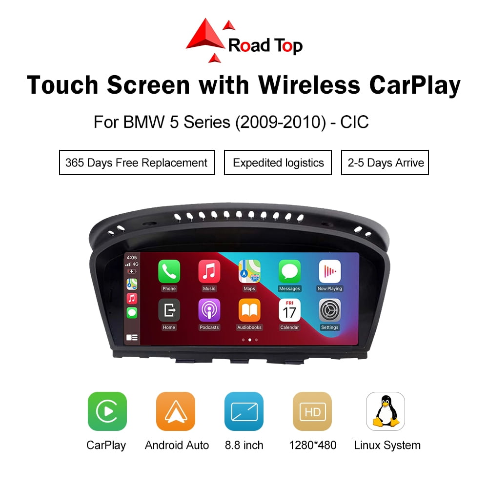 Road Top 8.8 inch Touch Screen Car Stereo for 2010-2012 BMW 5 Series E60 E90 E91 E92 E93 with CIC System Apple Carplay Android Auto Radio GPS Navigation for Car, Portable Car Stereo Screen