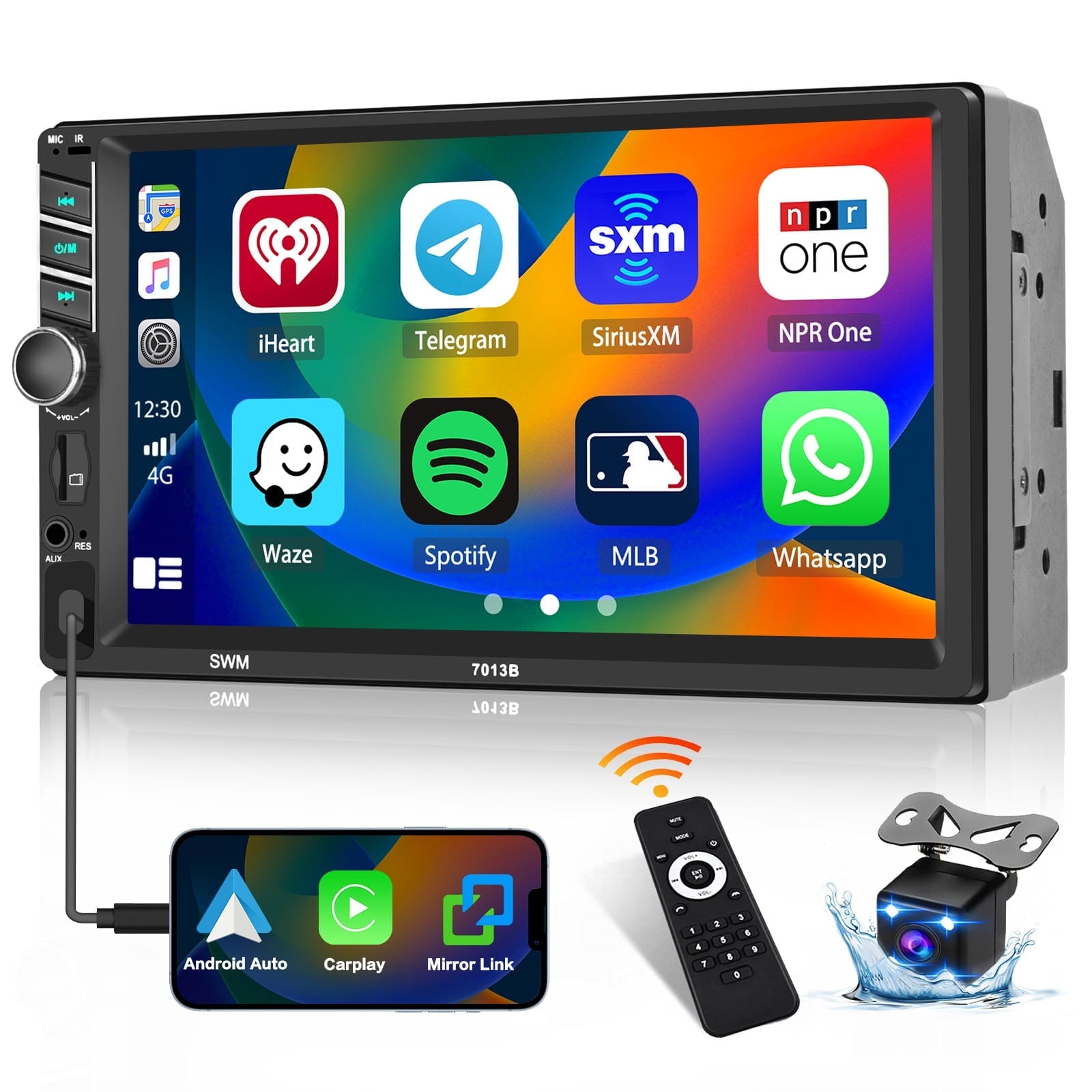 Roinvou Double DIN Car Stereo Compatible with Apple Carplay Android Auto, 7inch Touch Screen Bluetooth Car Radio Support Mirror Link, Backup Camera, Remote Control, USB/FM/TF/AUX