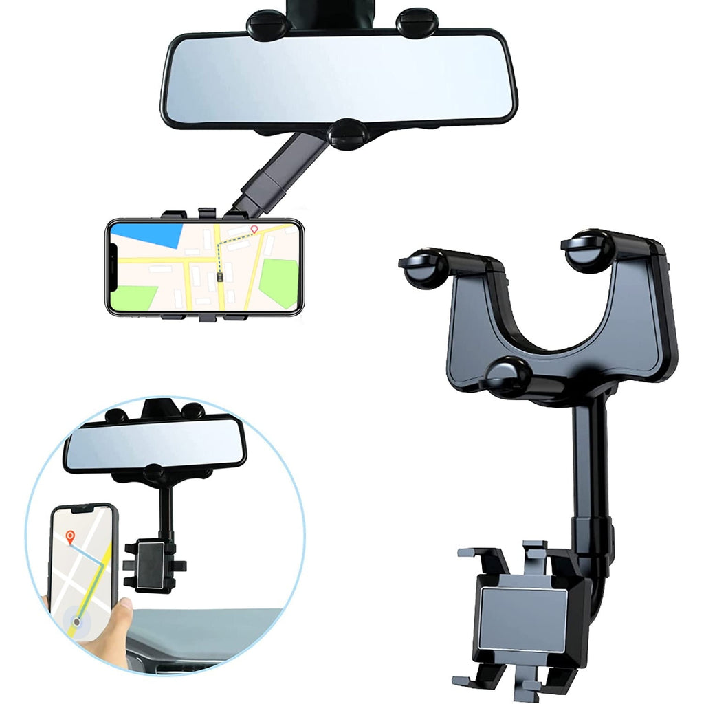 Romanda 360° Rotatable Rearview Mirror Phone Mount for Car, Retractable Universal Car phone Holder Mount for Car Decor, Four Corners Fixed Anti-Shake Design, for All Mobile Phones and All Car