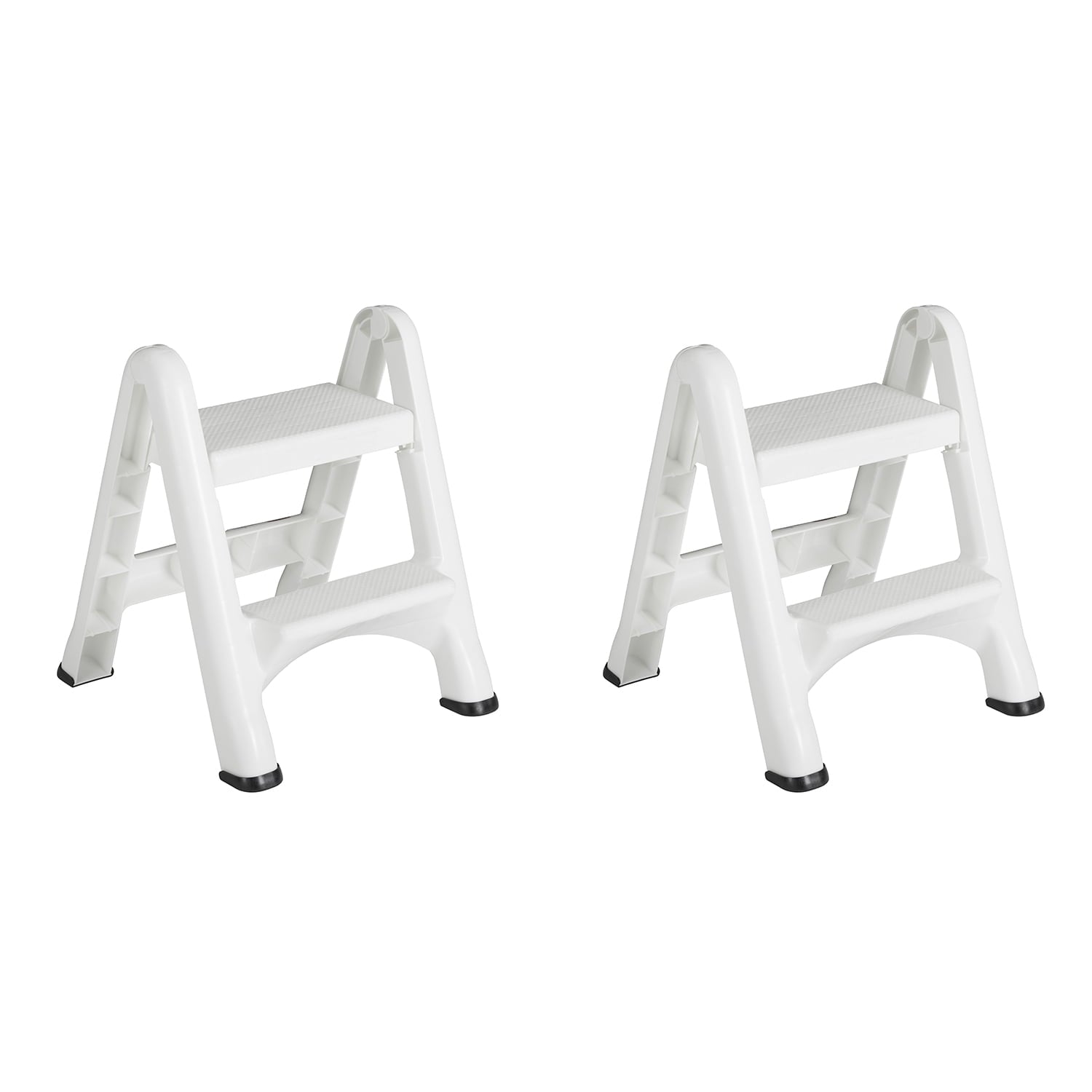 Rubbermaid EZ Two Step Durable Folding Plastic Ladder Step Stool, White (2 Pack)