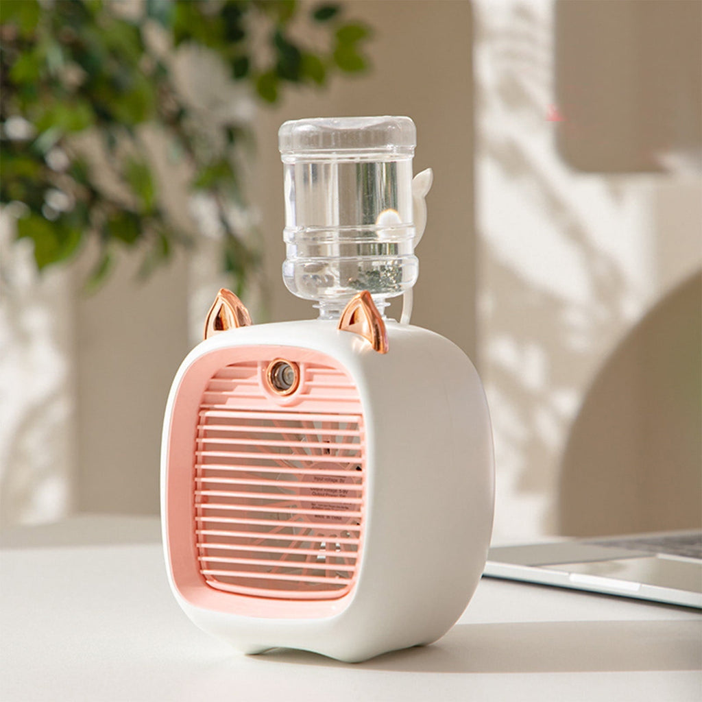 SDJMa Cute Cat Style Portable Air Conditioner, 250ml Evaporative Air Cooler Fan with 3 Speeds & Spray Function, USB Rechargeable Personal Mini Desk Fan for Room Office Camping
