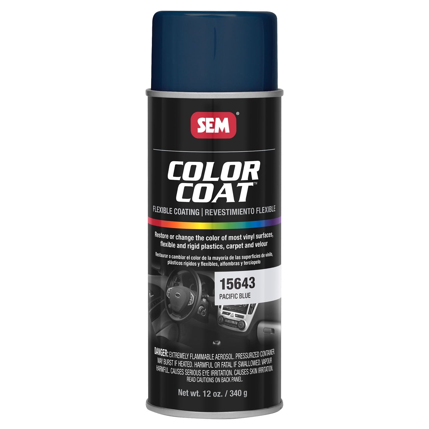 SEM COLOR COAT PACIFIC BLUE Vinyl Spray Auto Paint 12 oz. SEM 15643