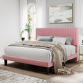 SHA CERLIN Pink Queen Size Upholstered Platform Bed Frame with Adjustable Channel Velvet Headboard, Adult