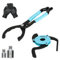 SHALL Oil Filter Wrench, 4PC Oil Filter Removal Tool, 12 Inch Adjustable Metal Oil Filter Pliers, 2PC Adapters, 2-Pack PVC Gloves