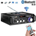 SOONHUA 600W Wireless Bluetooth 5.0 Stereo Audio Amplifier, with Bluetooth LCD Digital Display Stereo Receiver for Home Theater Speakers, Bass & Treble Control, USB/SD/RCA/MIC/FM in, Remote