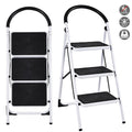 SUGIFT 3-Step Portable Folding Steel Ladder with Wide Platform Steps, 330lbs Capacity, White