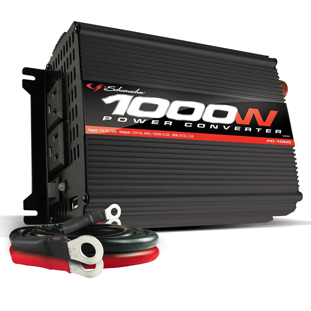 Schumacher 1000 Continuous Watt/2000 Peak Watt Power Inverter – Convert 12V DC Power to 120V AC Household Power