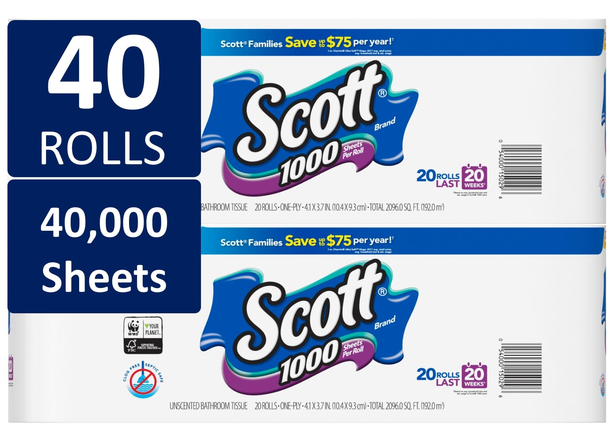 Scott 1000 Toilet Paper, 40 Rolls, 40,000 Sheets