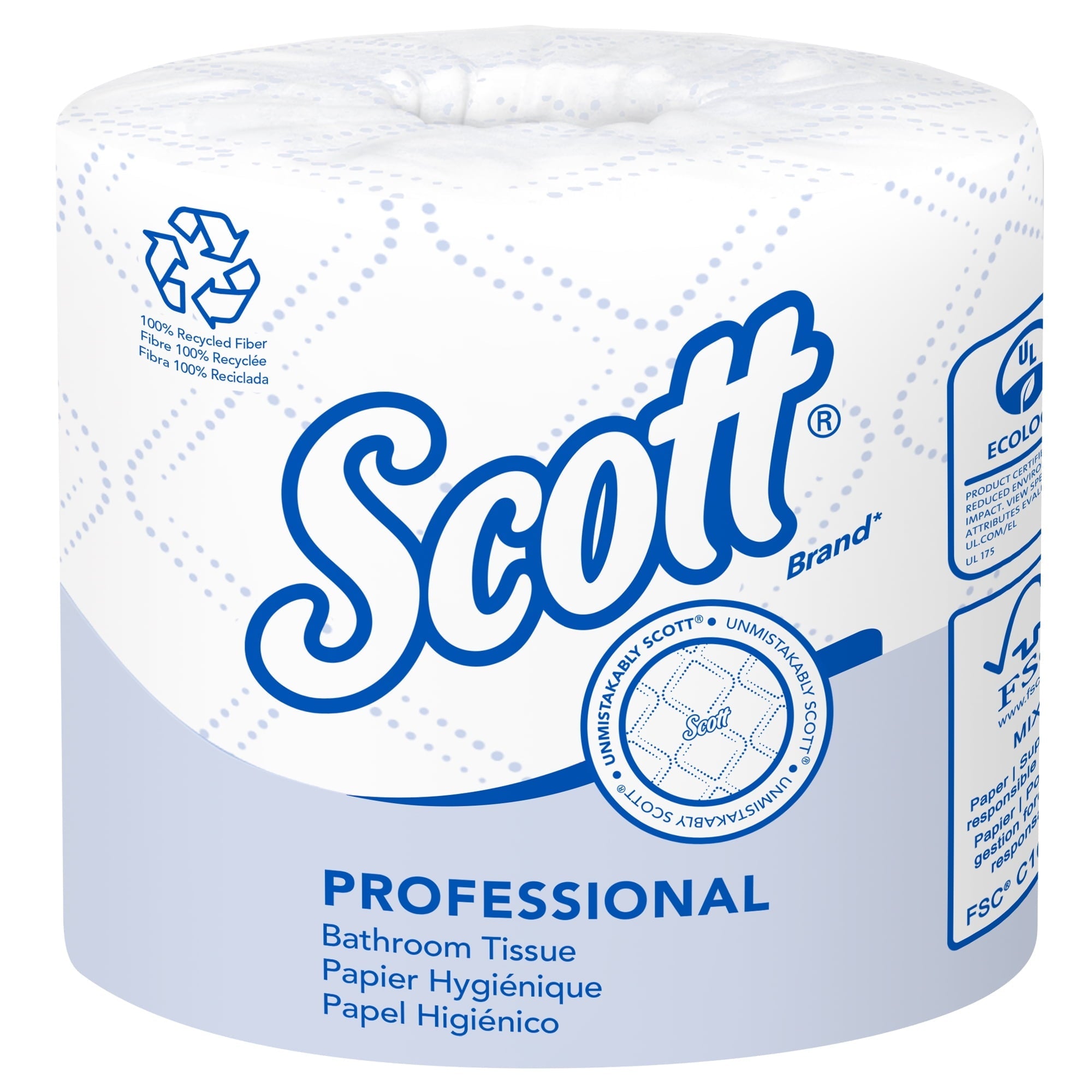 Scott Professional 100% Recycled Fiber Standard Roll Toilet Paper (13217), with Elevated Design, 2-Ply, White, Individually wrapped rolls, (473 Sheets/Roll, 80 Rolls/Case, 37,840 Sheets/Case)