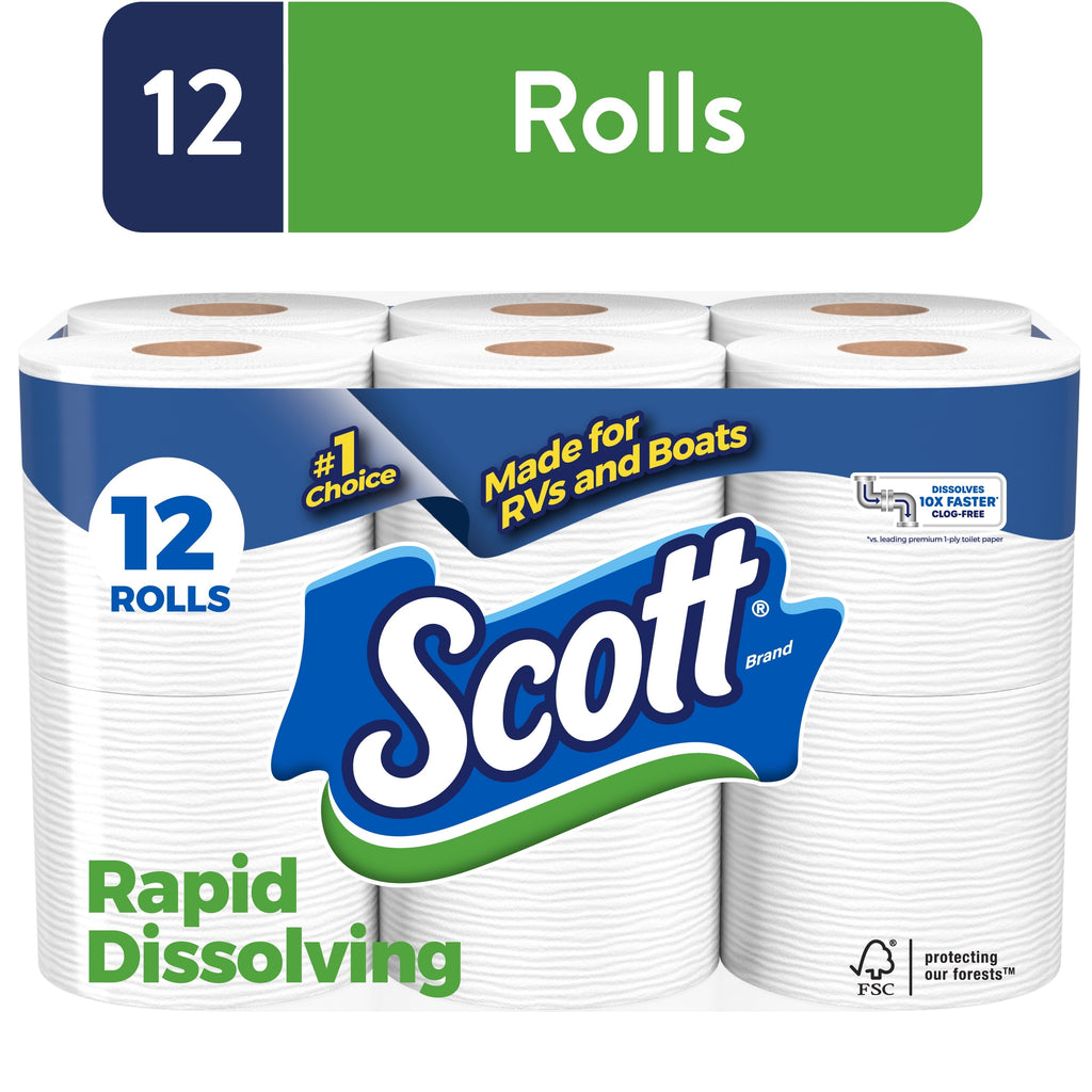 Scott Rapid-Dissolving Toilet Paper, 12 Double Rolls, 231 Sheets Per Roll (2772 Total)