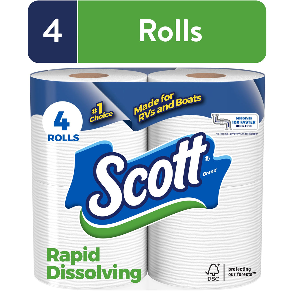 Scott Rapid-Dissolving Toilet Paper, 4 Double Rolls, 231 Sheets Per Roll (924 Total)