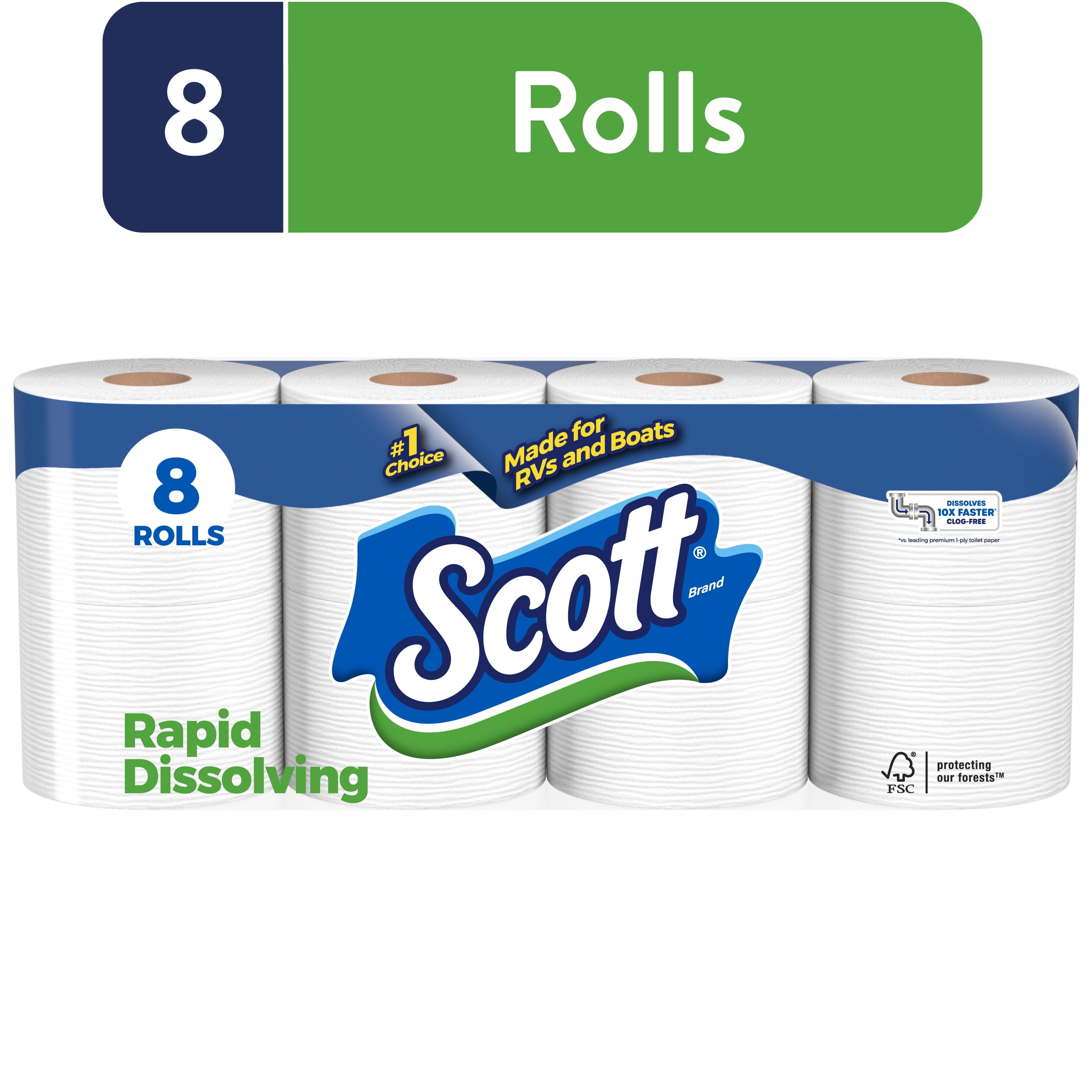 Scott Rapid-Dissolving Toilet Paper, 8 Double Rolls, 231 Sheets Per Roll (1,848 Total)