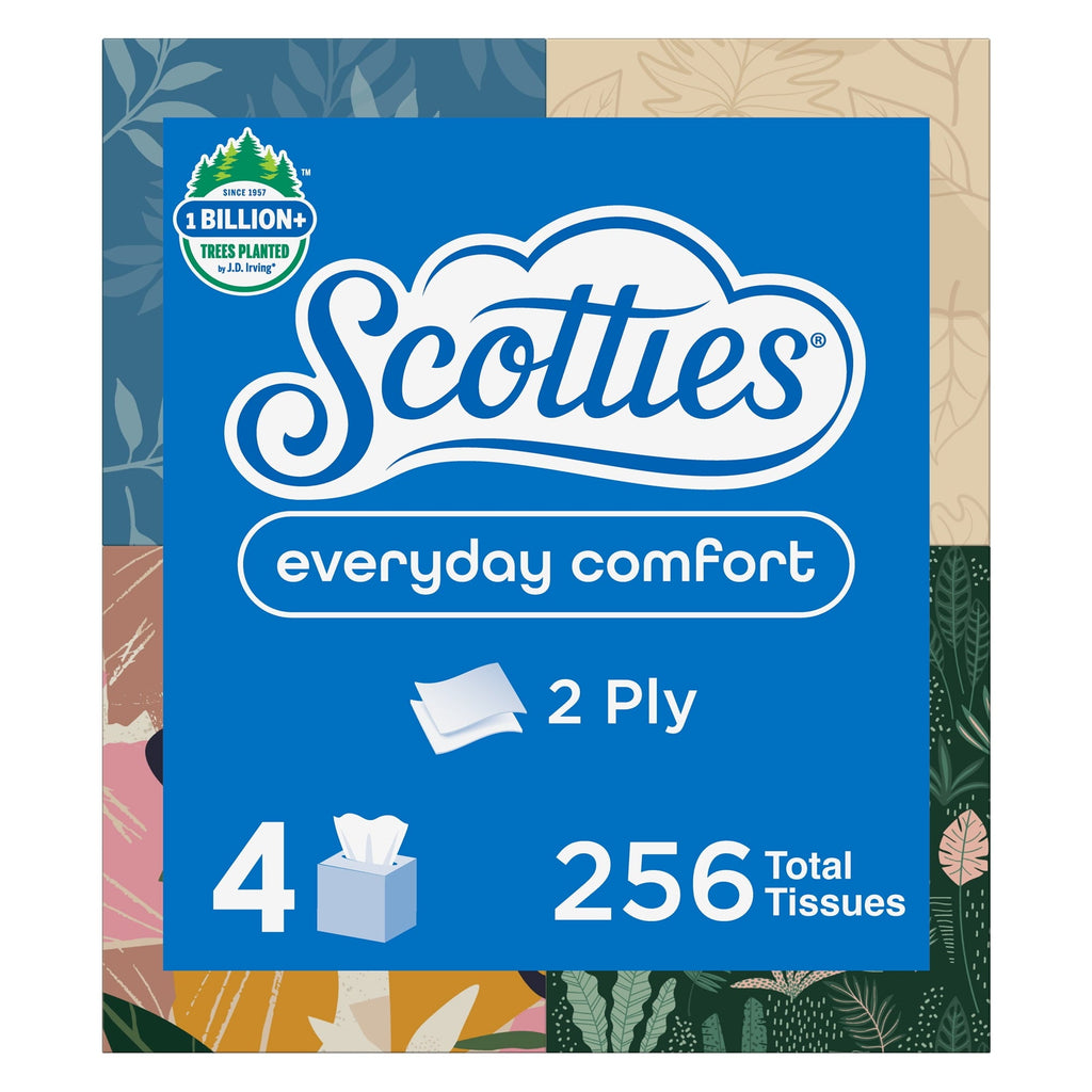 Scotties Everyday Comfort Facial Tissues, 64 Tissues per Box, 4 Cube Packs (256 Total Tissues)