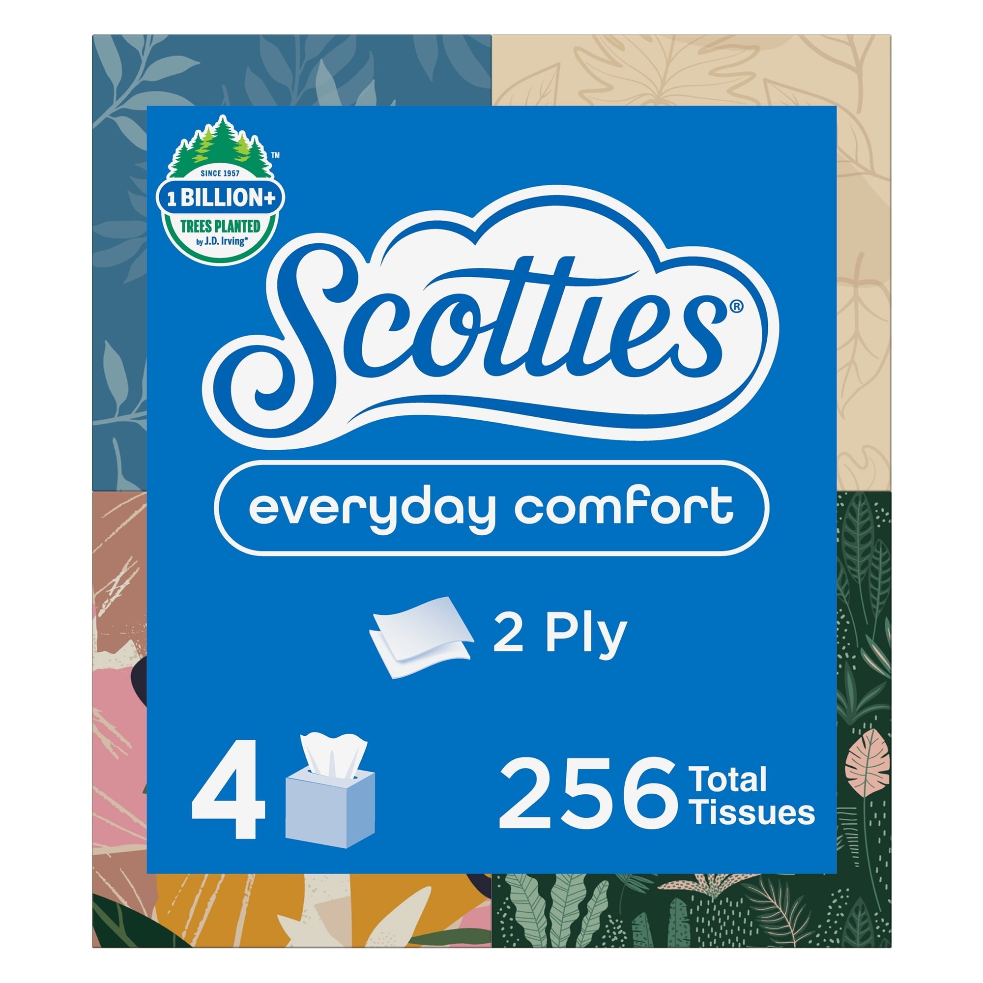 Scotties Everyday Comfort Facial Tissues, 64 Tissues per Box, 4 Cube Packs (256 Total Tissues)