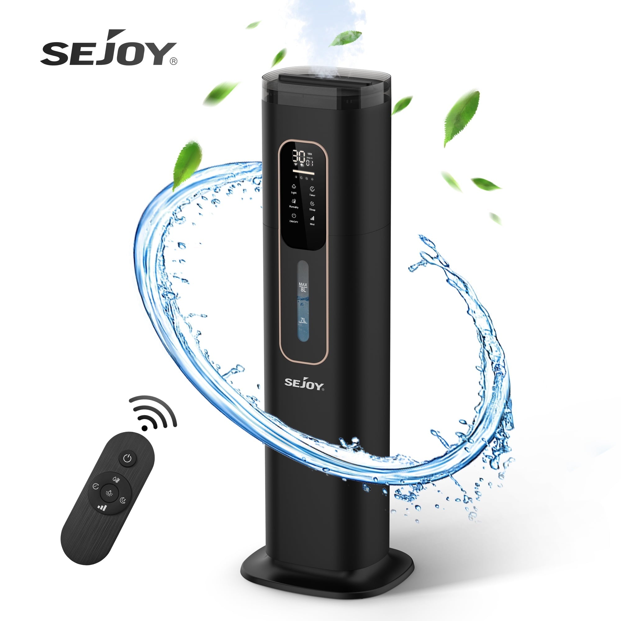 Sejoy Humidifiers for Bedroom Large Room Home，2.1GAL/8L Top Fill Floor Ultrasonic Humidifiers with 3 Mist Speed,Remote,Quiet Humidification for Plants and Baby Infant,Black