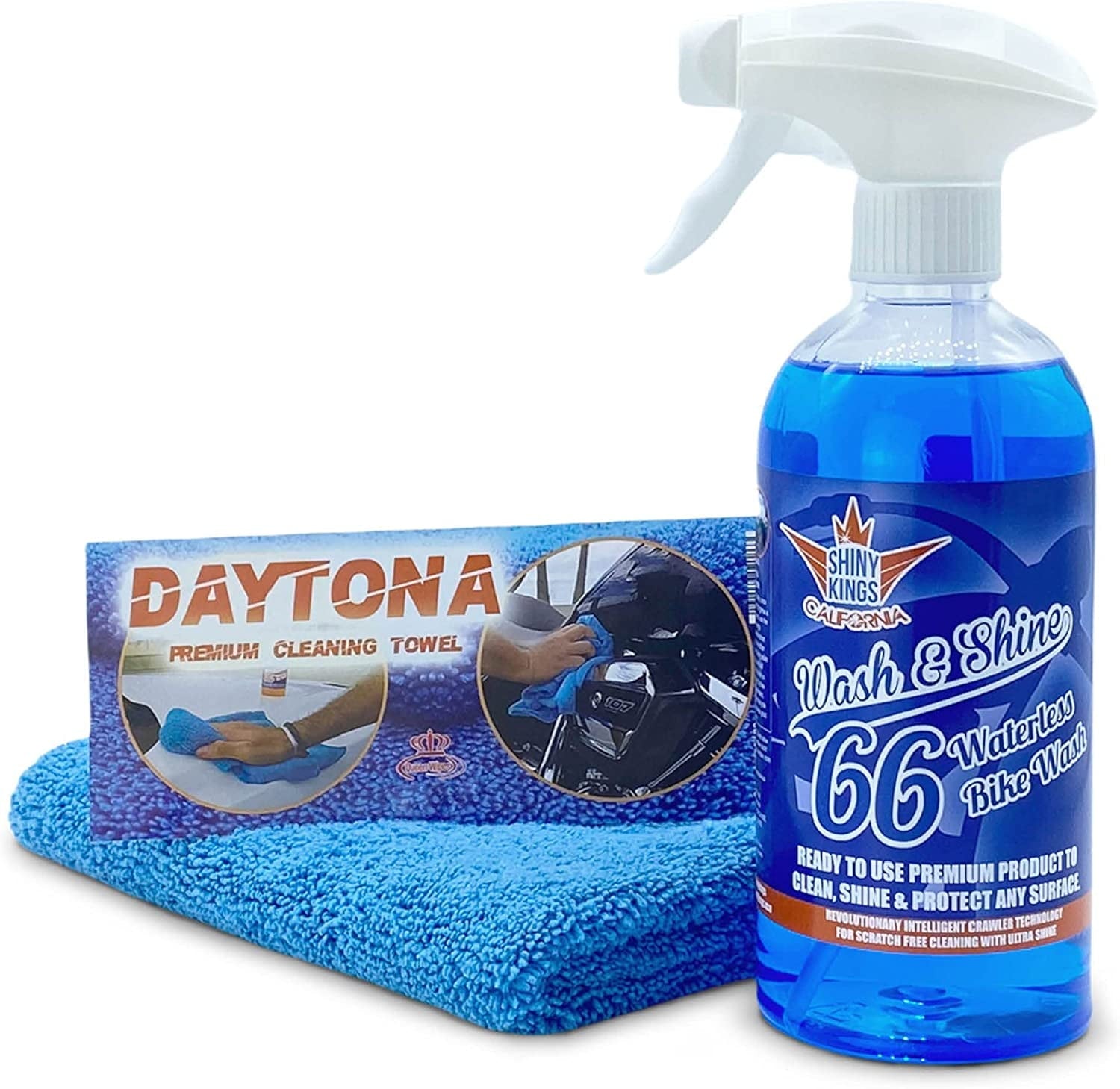 Shinykings Wash&Shine 66 WATERLESS Motorcycle cleaner as Cleaning Kit 16.9 fl.oz with Premium cleaning cloth