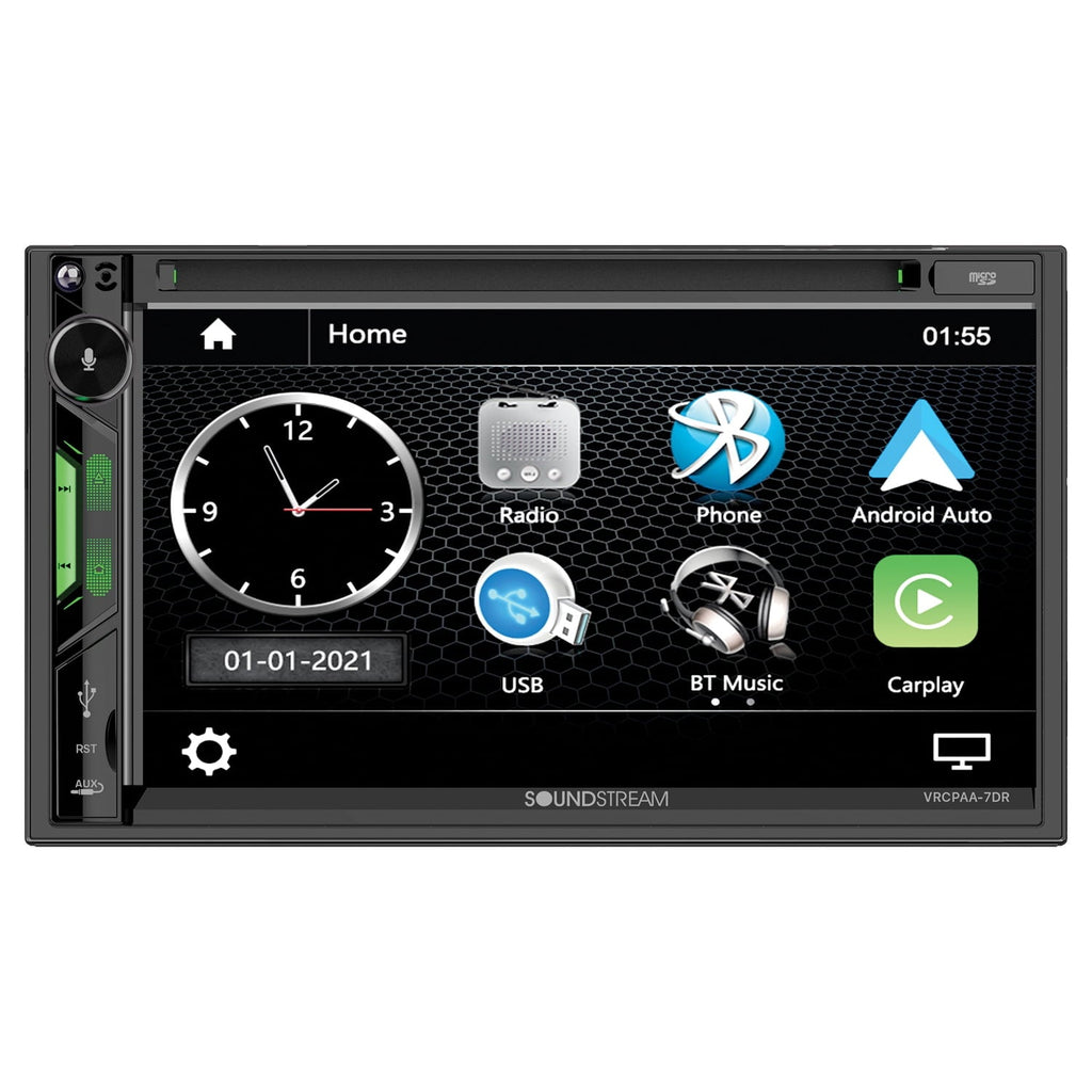 Soundstream VRCPAA-7DR 7" Double DIN DVD Head Unit with Apple CarPlay,Android Auto and Bluetooth