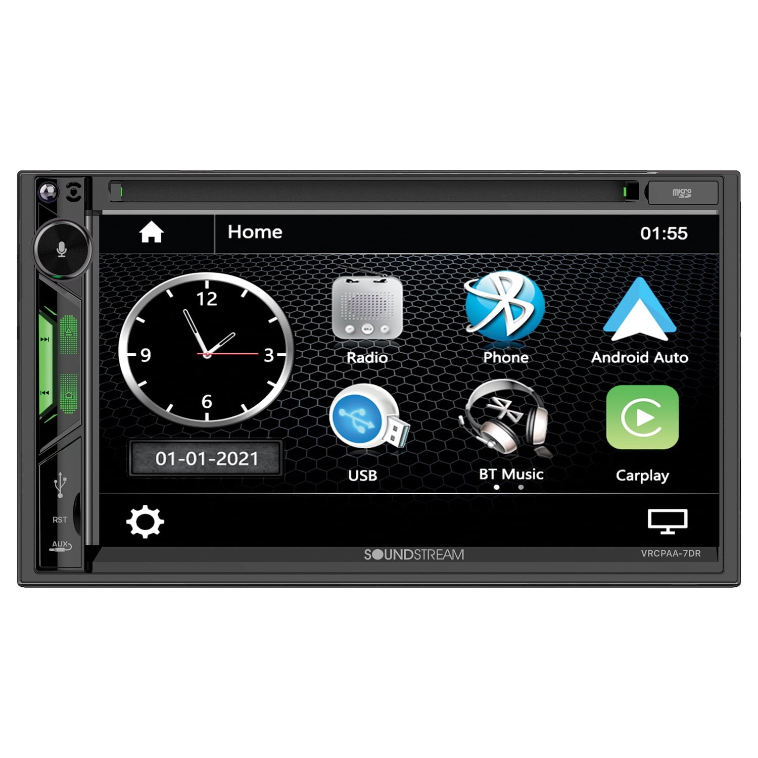 Soundstream VRCPAA-7DR 7" Double DIN DVD Head Unit with Apple CarPlay,Android Auto and Bluetooth