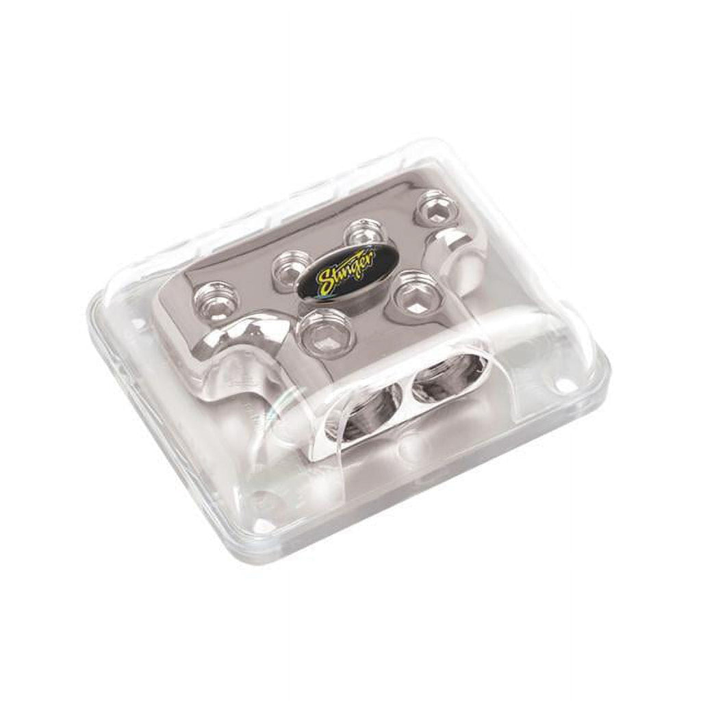 Stinger SPD513 Chrome Distribution Block (2) 4 Gauge Inputs (4) 8 Gauge Outputs