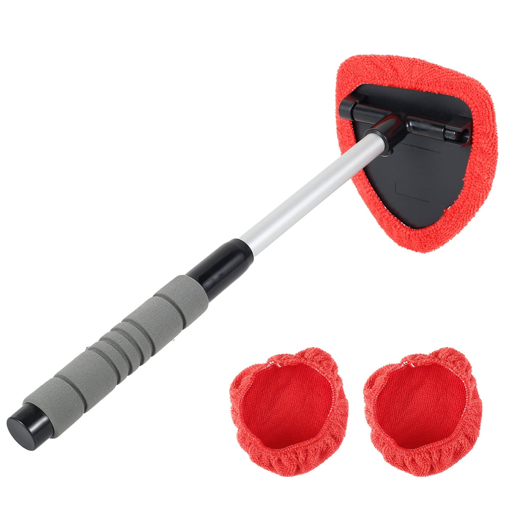 Summerkimy Windshield Cleaner -Microfiber Car Window Cleaning Tool with Extendable Handle and Washable Reusable Cloth Pad Head Auto Interior Exterior Glass Wiper Car Glass Cleaner Kit (Extendable)