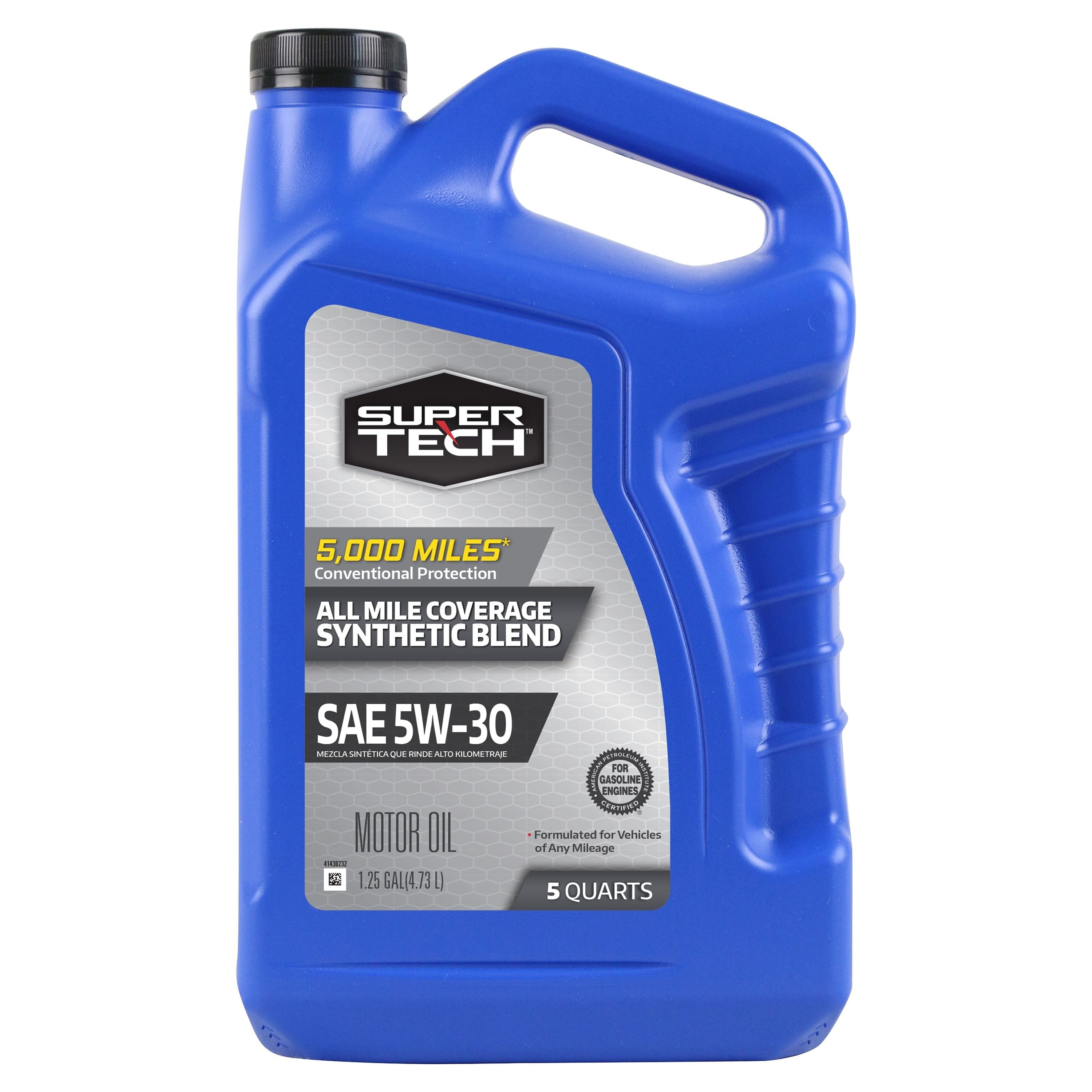 Super Tech All Mileage Synthetic Blend Motor Oil SAE 5W-30, 5 Quarts