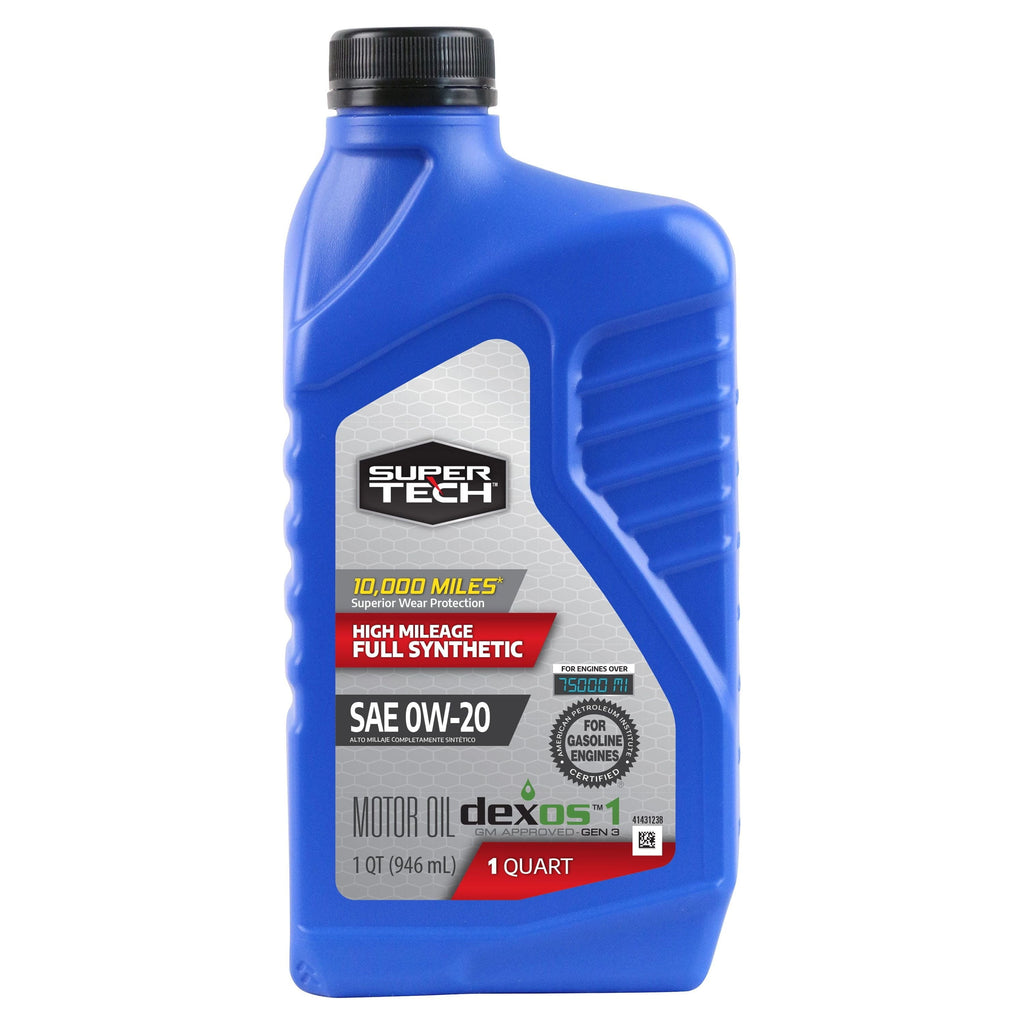Super Tech High Mileage Full Synthetic SAE 0W-20 Motor Oil, 1 Quart